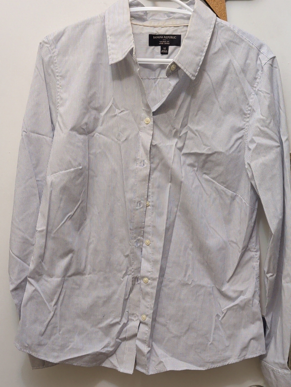 Banana Republic White with Light Blue Pinstripe Dress Shirt